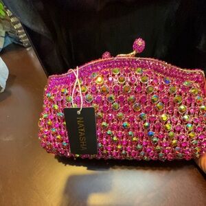 Natasha Couture Pink Rhinestone Evening Clutch